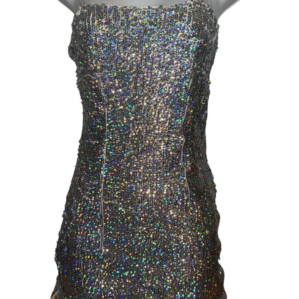 PrettyLittleThing Rhinestone Bodycon Mini Dress Black Sparkly Size 4